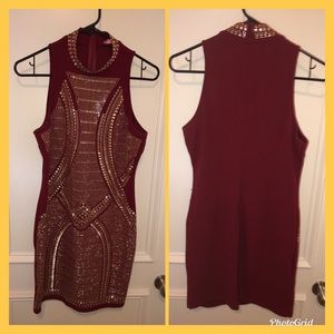 Bejeweled Dress- Burgundy